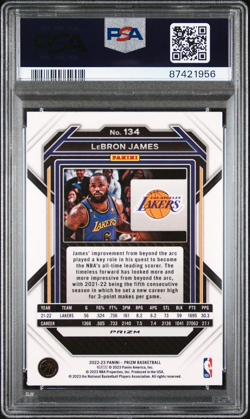 2022 Panini Prizm 134 Lebron James Ice PSA 10