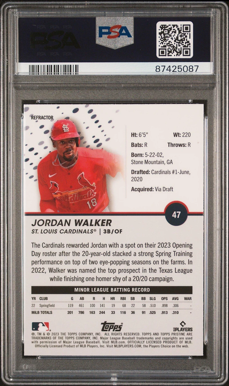 2023 Topps Pristine 47 Jordan Walker Refractor PSA 9