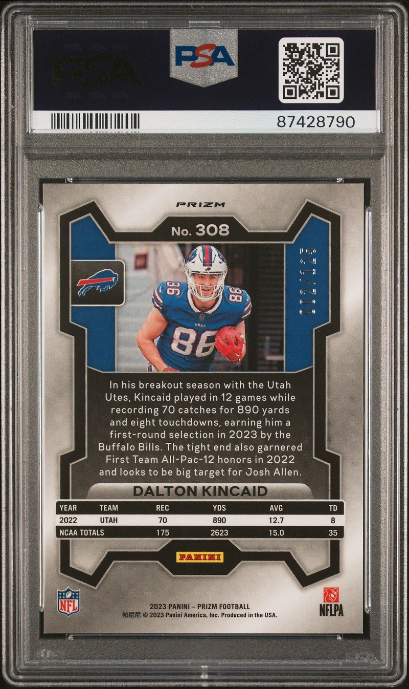 2023 Panini Prizm 308 Dalton Kincaid Purple Prizm PSA 9