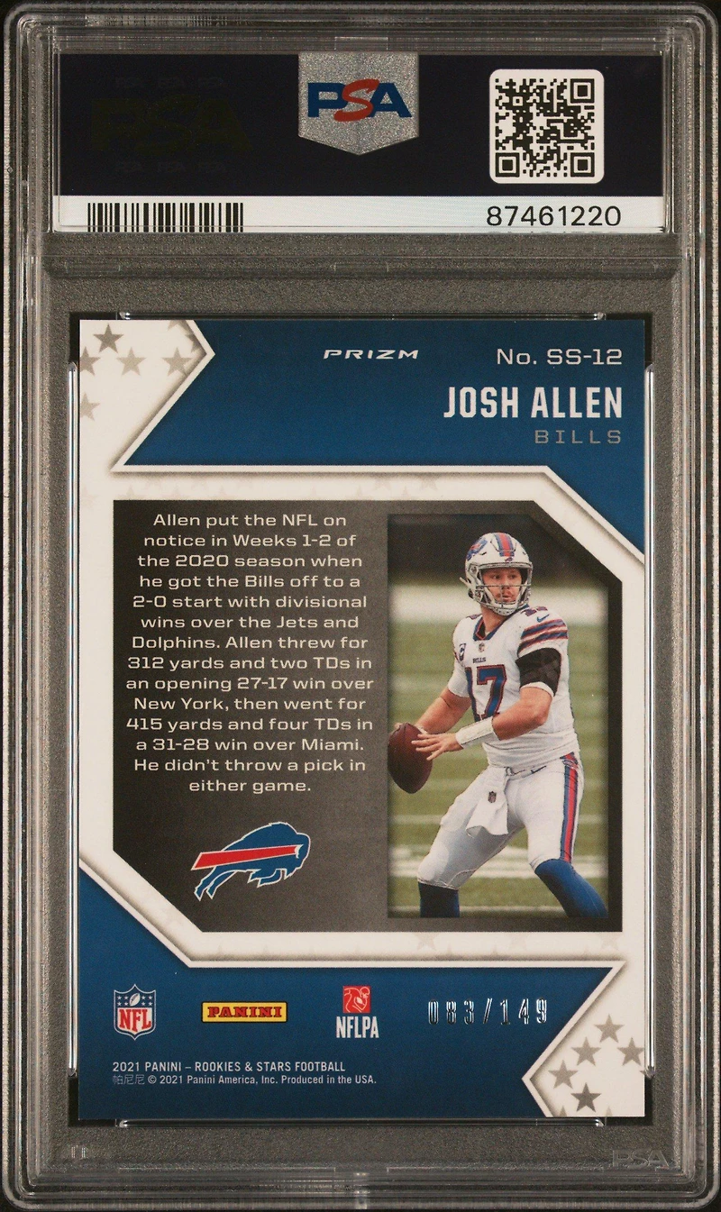 2021 Panini Rookies & Stars Star Studded Ss-12 Josh Allen White PSA 10