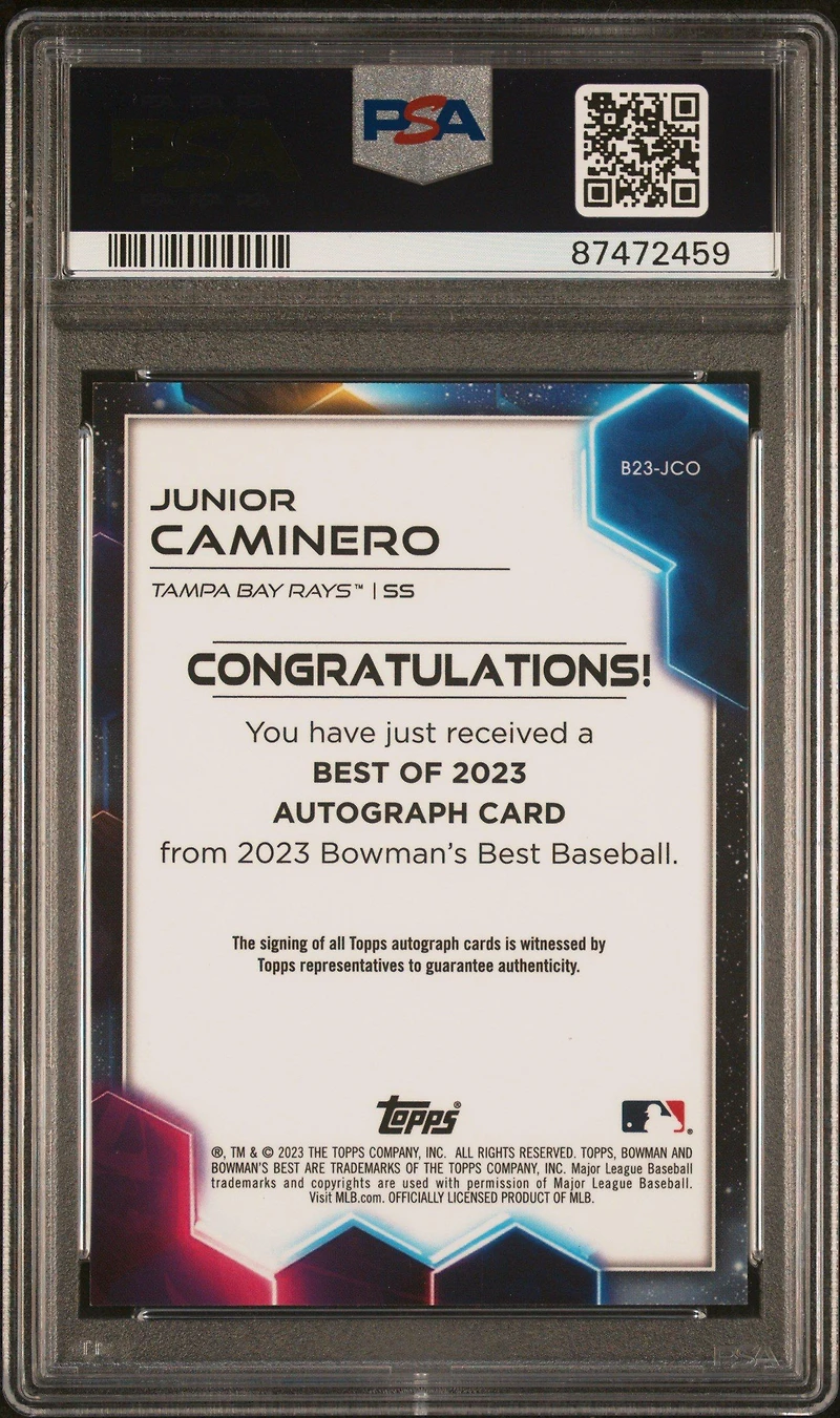 2023 Bowman's Best Best Of 2023 Autographs B23jco Junior Caminero PSA 10