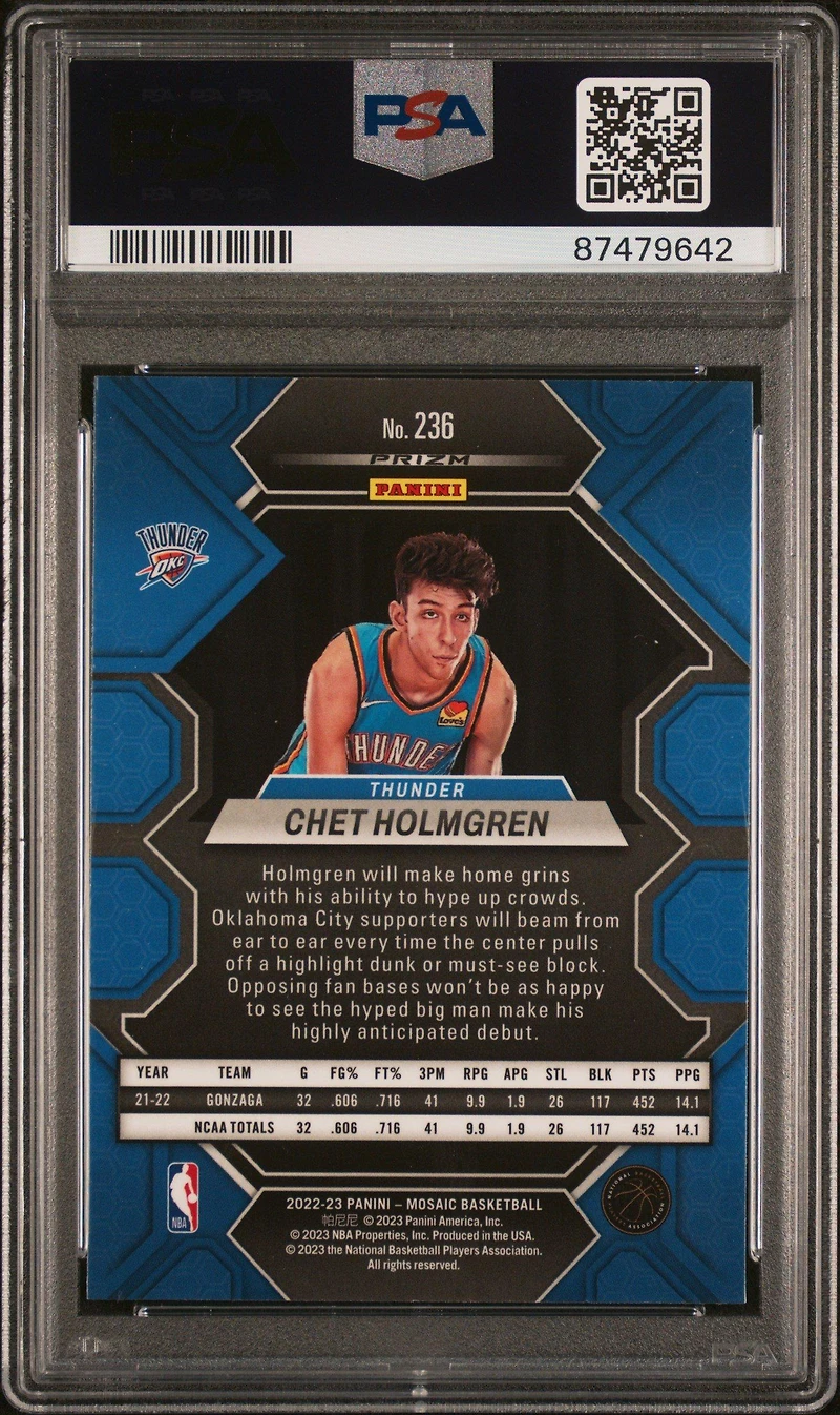 2022 Panini Mosaic 236 Chet Holmgren Green PSA 10