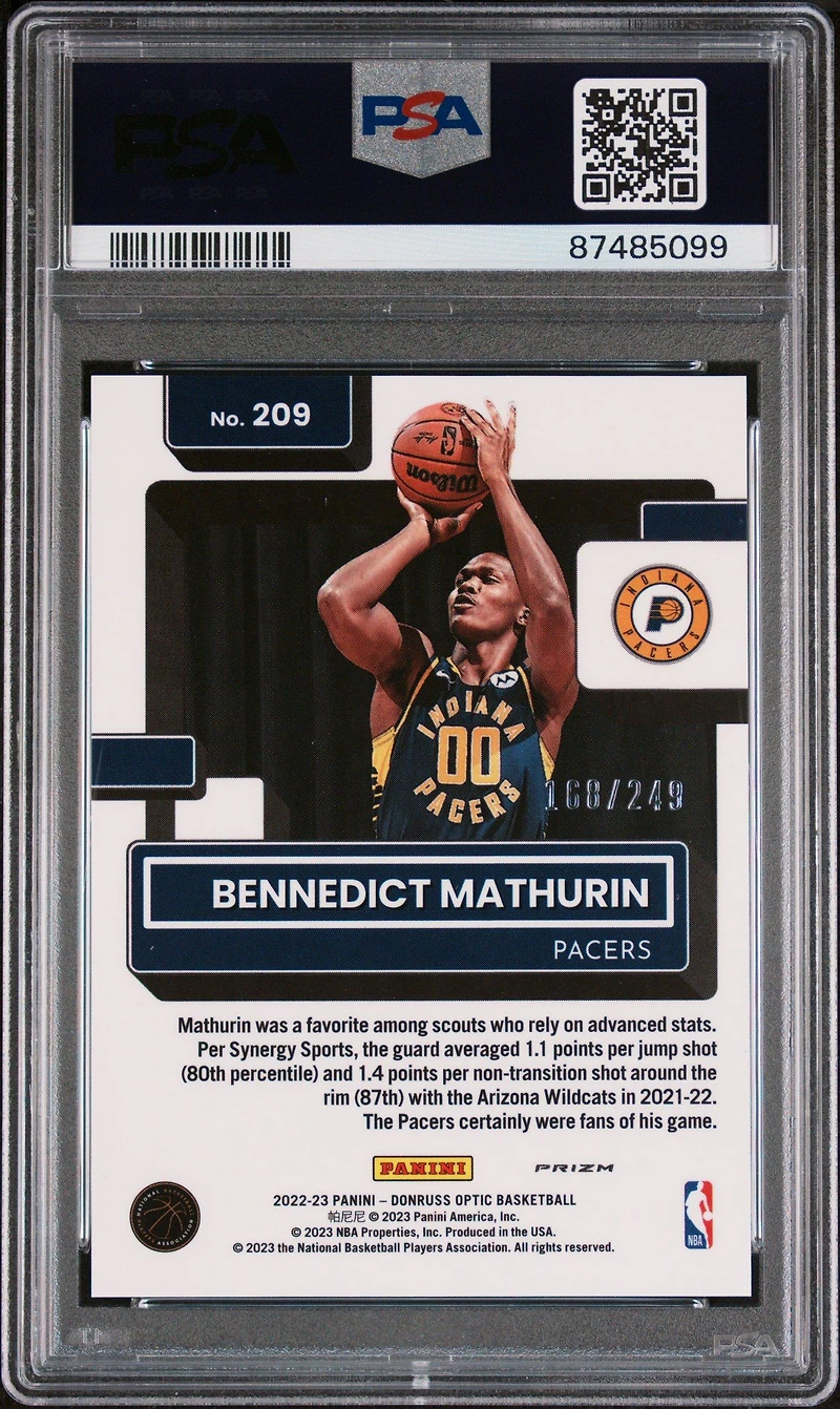 2022 Panini Donruss Optic 209 Bennedict Mathurin Premium Box Set PSA 9