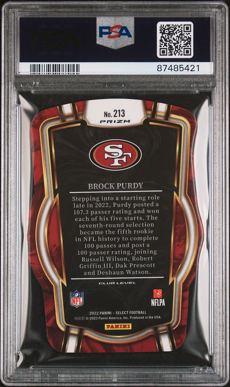 2022 Panini Select 213 Brock Purdy Die-cut Black/green Prizm PSA 9
