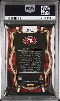2022 Panini Select 213 Brock Purdy Die-cut Black/green Prizm PSA 9