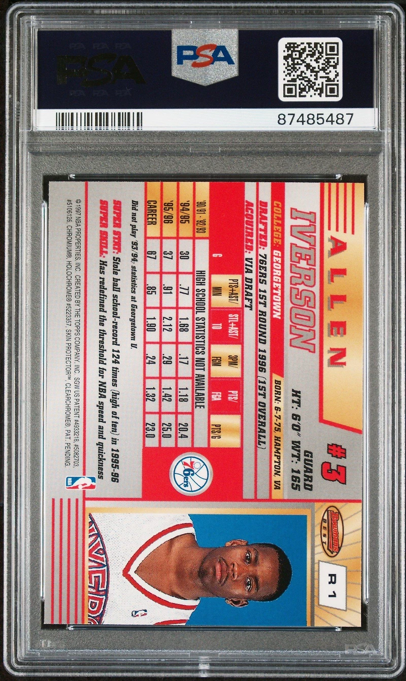 1996 Bowman's Best Rookie R1 Allen Iverson PSA 9