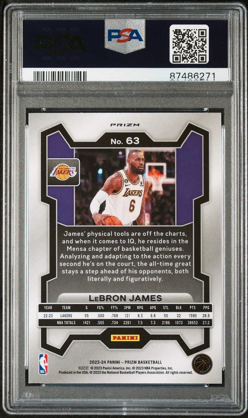 2023 Panini Prizm 63 Lebron James Silver Prizm PSA 10
