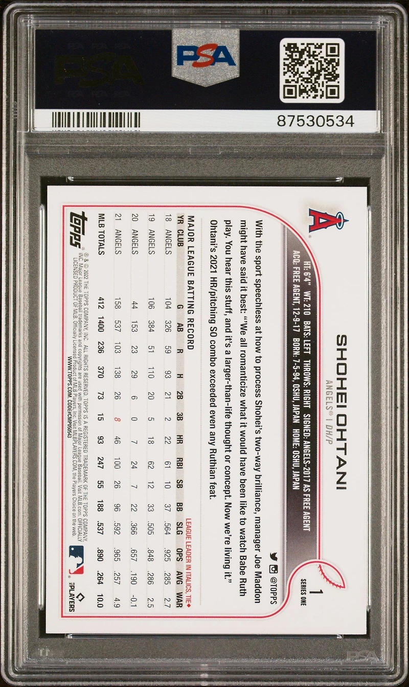 2022 Topps 1 Shohei Ohtani PSA 9