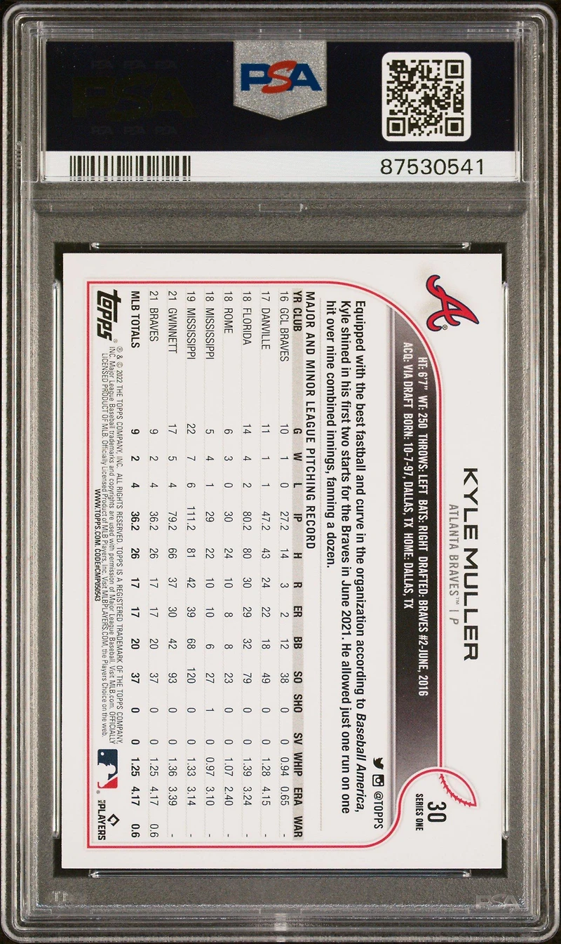 2022 Topps 30 Kyle Muller PSA 10