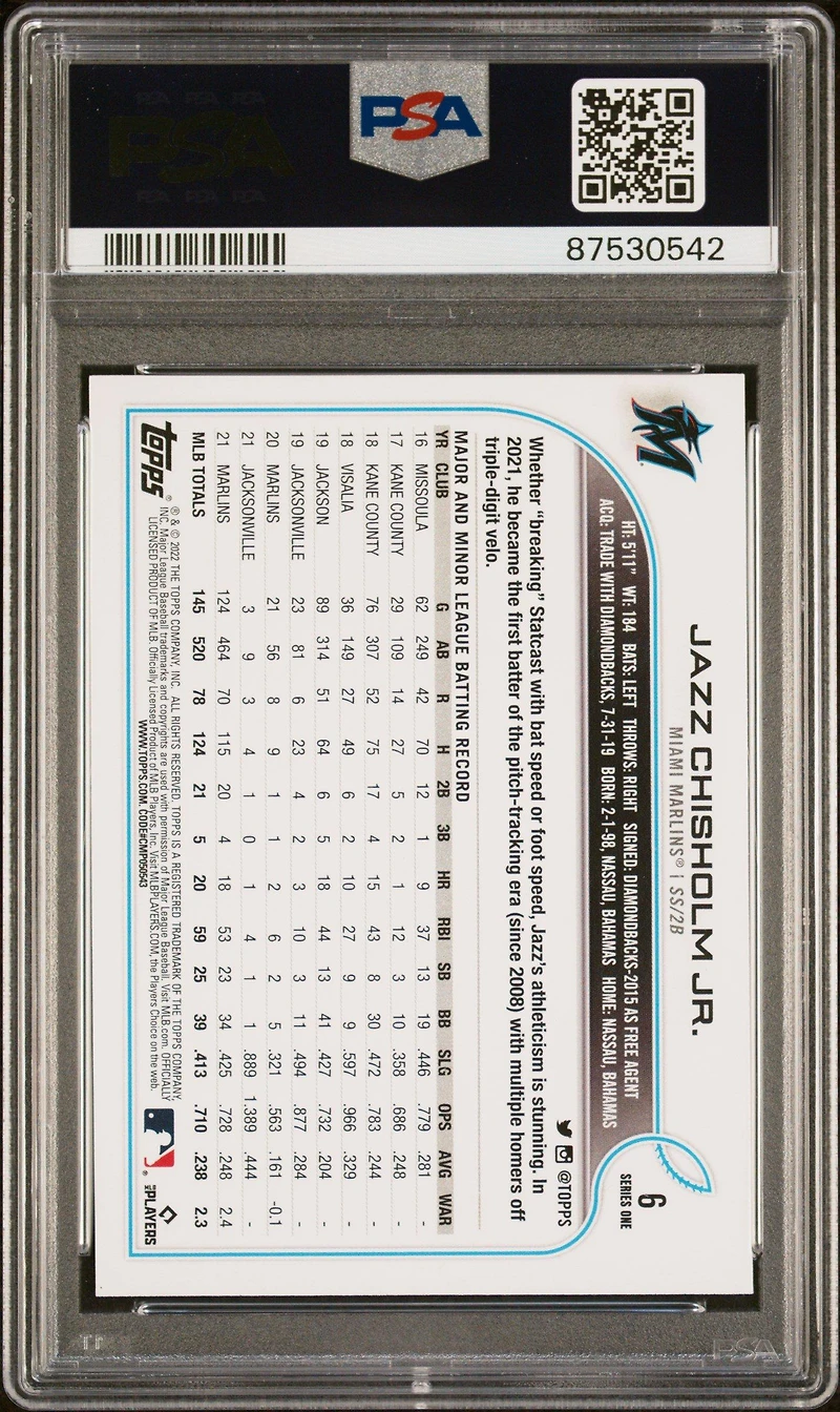 2022 Topps 6 Jazz Chisholm Jr. PSA 10