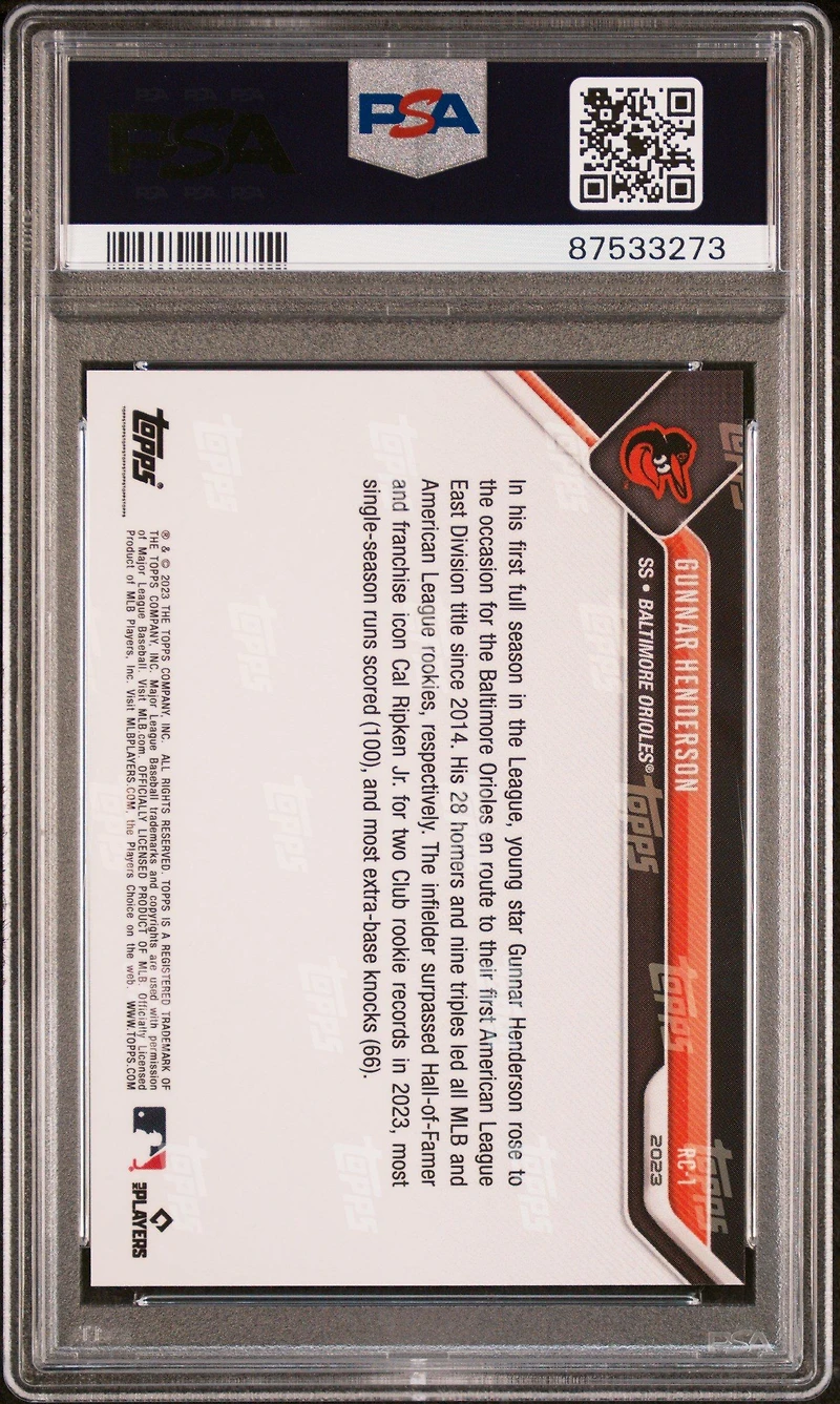 2023 Topps Now Offseason Rookie Cup Mlb All-star Rookie Team Rc1 Gunnar Henderson PSA 10
