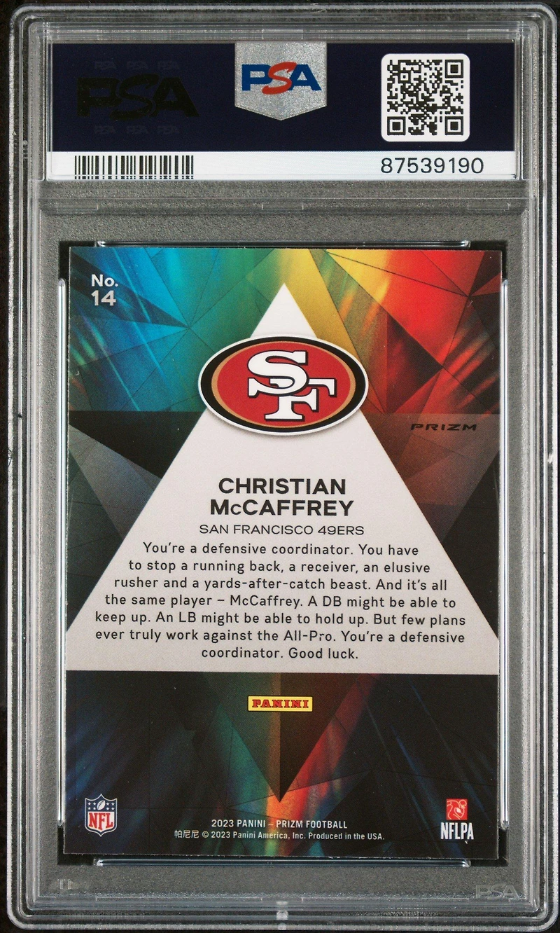 2023 Panini Prizm Prizmatic 14 Christian Mccaffrey Green Ice PSA 10