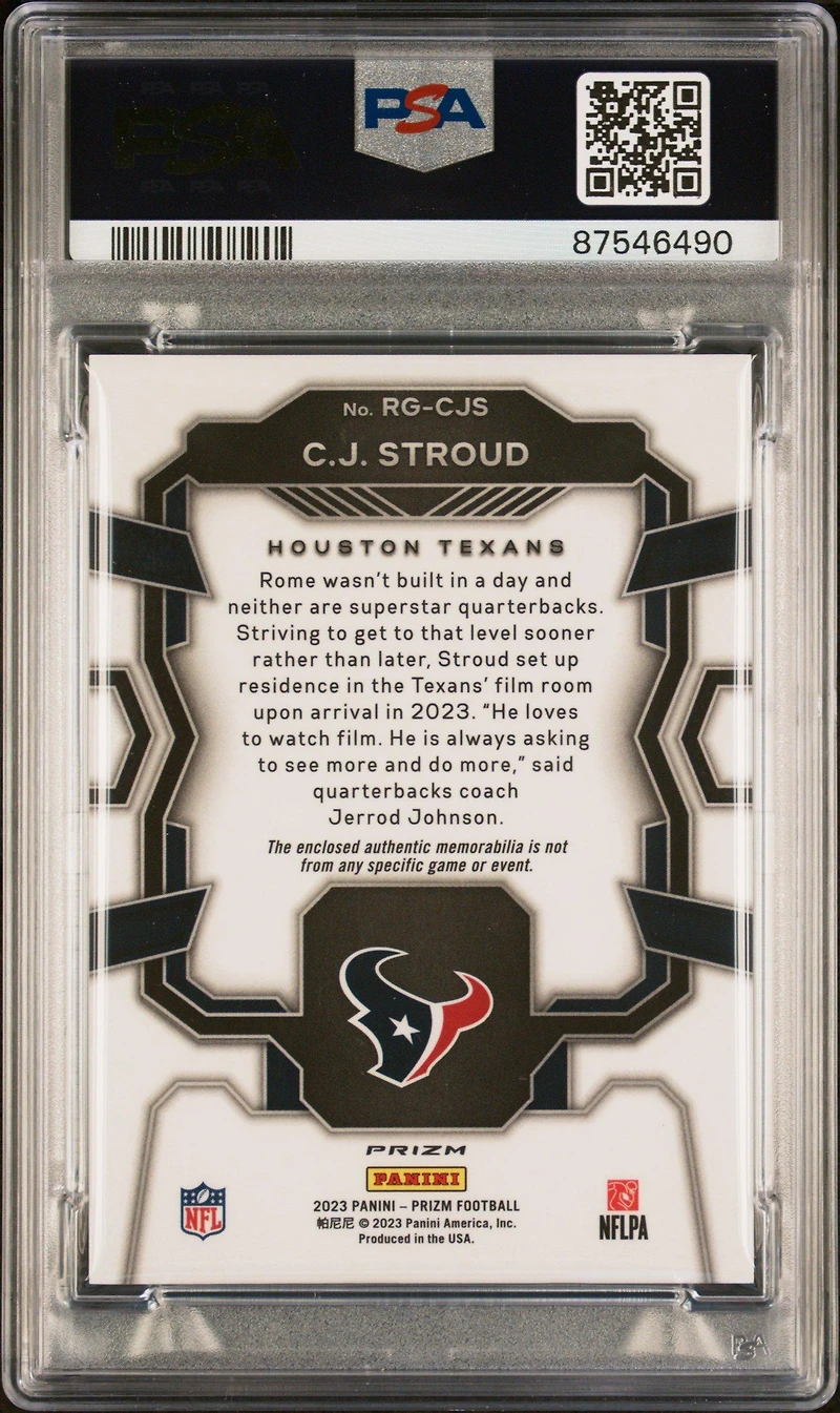 2023 Panini Prizm Rookie Gear Rgcjs Cj Stroud Neon Green Pulsar PSA
