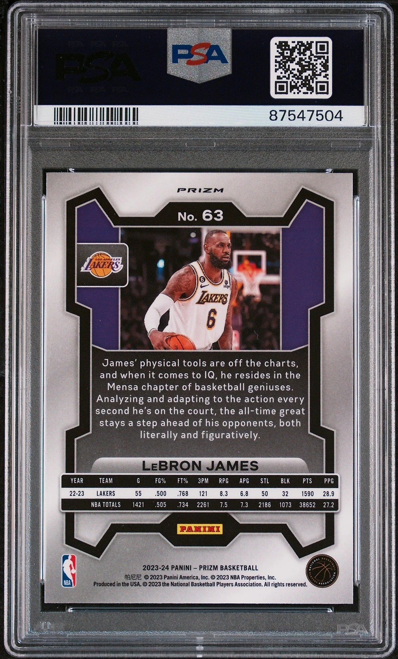 2023 Panini Prizm 63 Lebron James Silver Prizm PSA 9