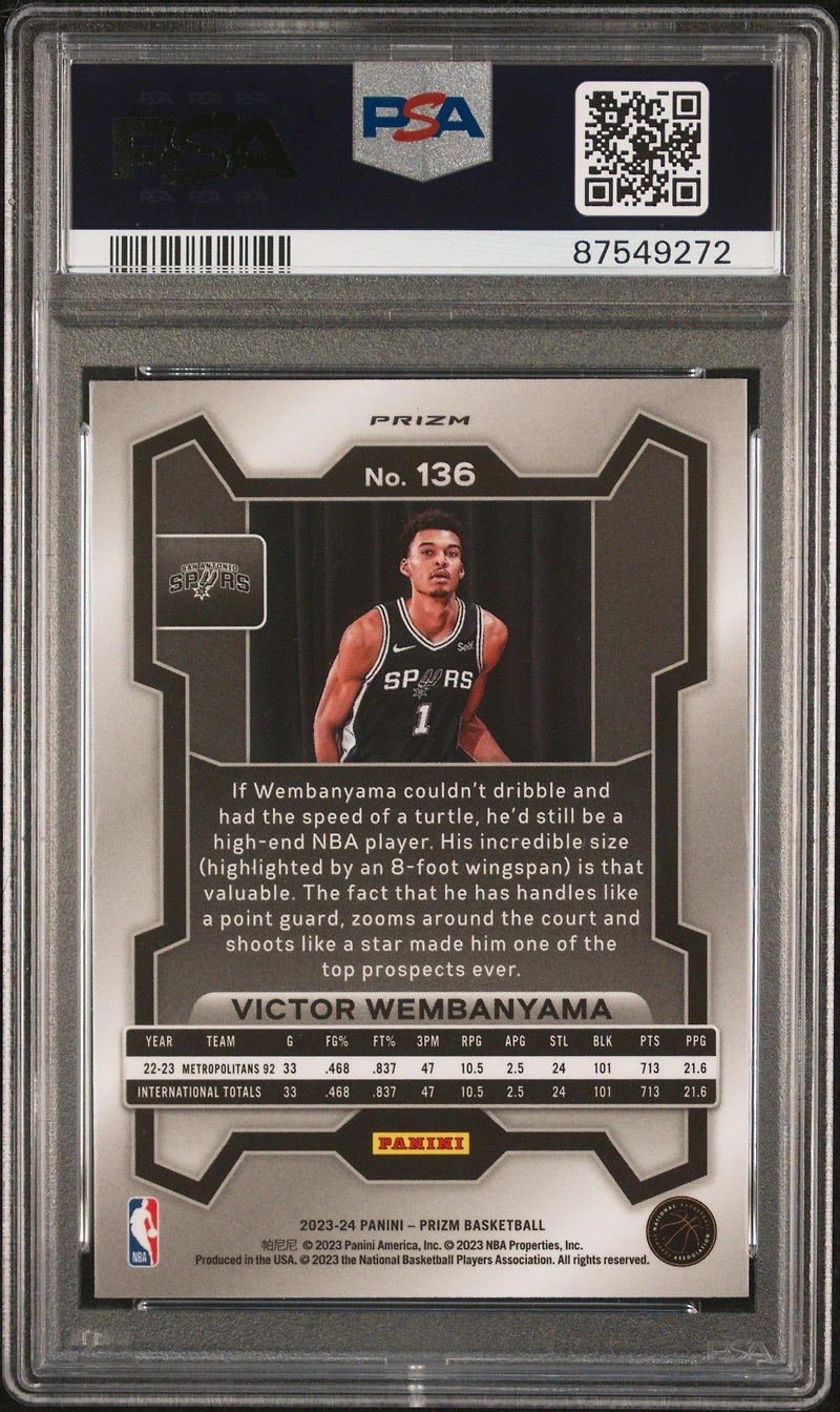2023 Panini Prizm 136 Victor Wembanyama Ice PSA