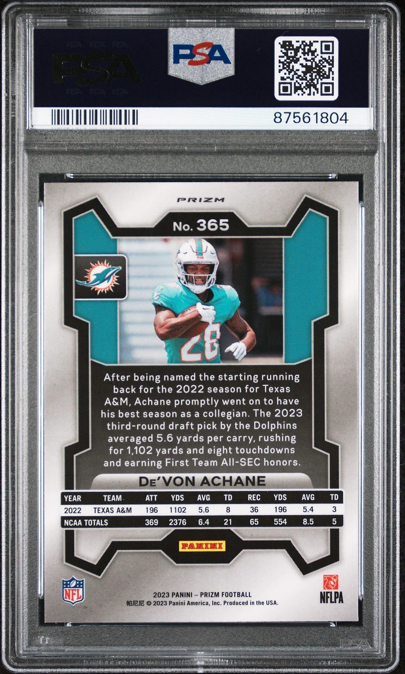 2023 Panini Prizm 365 De'von Achane PSA 10