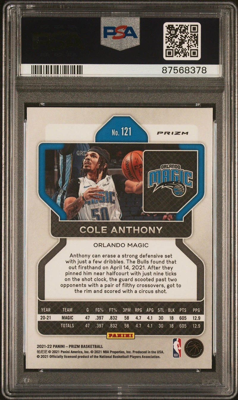 2021 Panini Prizm 121 Cole Anthony Purple Wave PSA 10