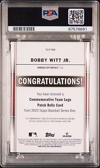2023 Topps Team Logo Commemorative Patch Tlpbw Bobby Witt Jr. PSA 10