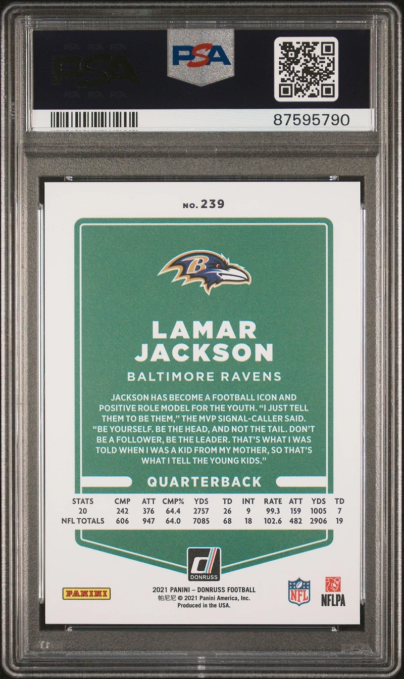 2021 Panini Donruss 239 Lamar Jackson Variation-press Proof Premium PSA 10