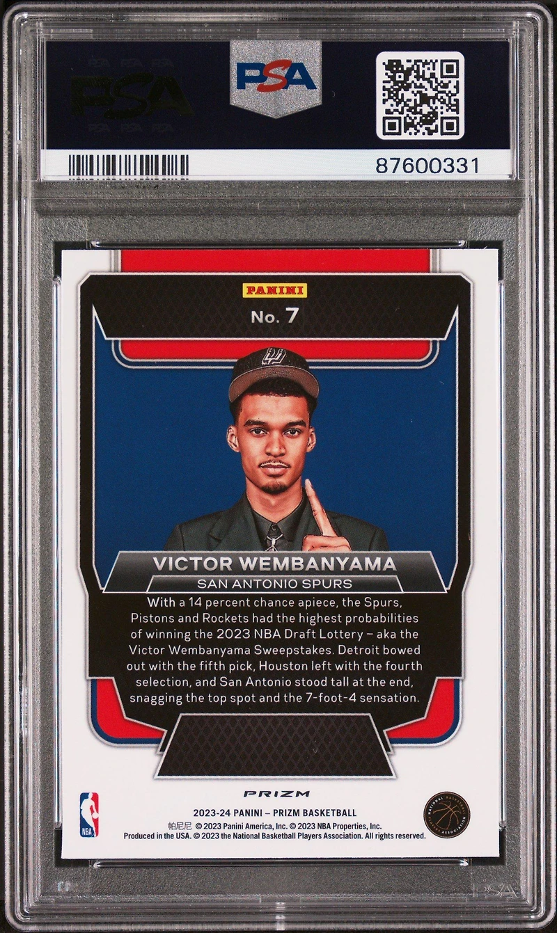 2023 Panini Prizm Luck Of The Lottery 7 Victor Wembanyama Silver Prizm PSA 8