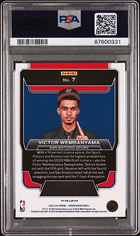 2023 Panini Prizm Luck Of The Lottery 7 Victor Wembanyama Silver Prizm PSA 8