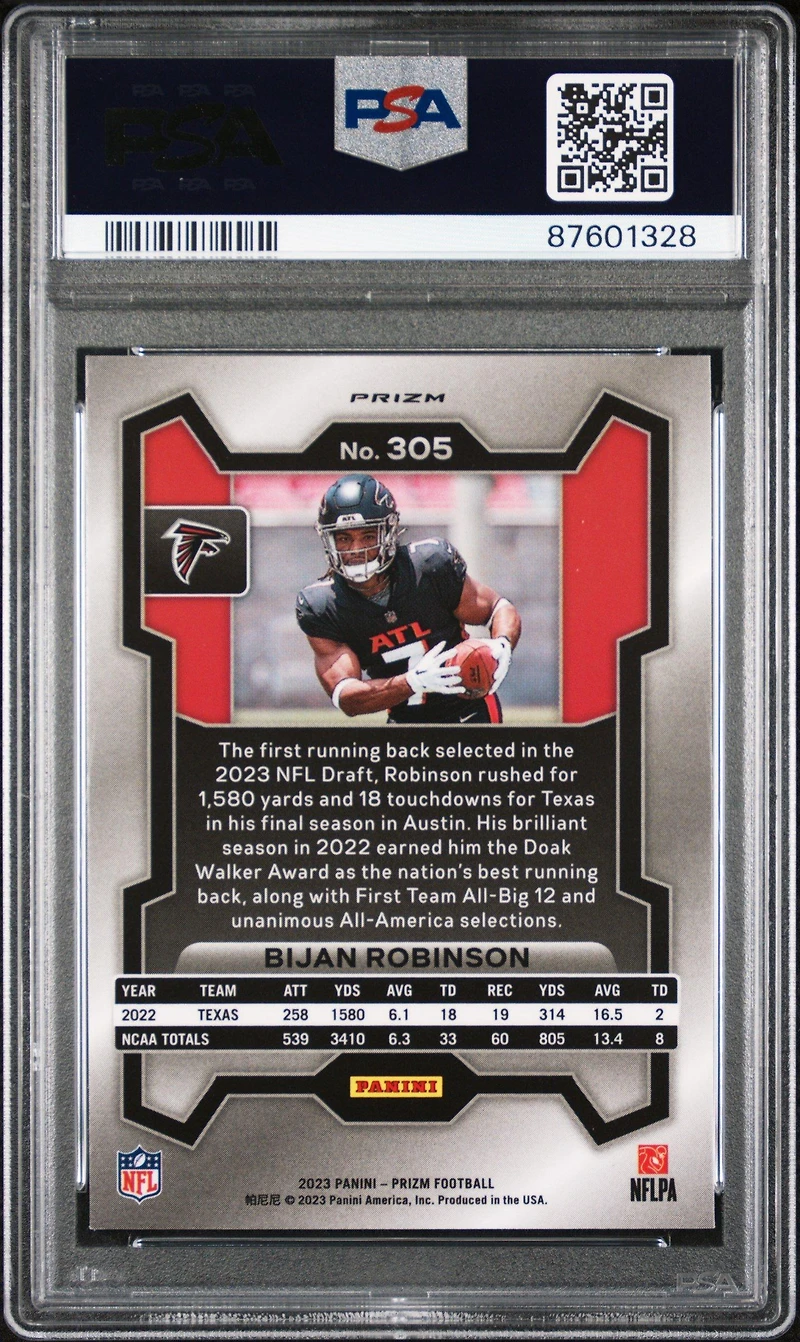 2023 Panini Prizm 305 Bijan Robinson Silver Prizm PSA