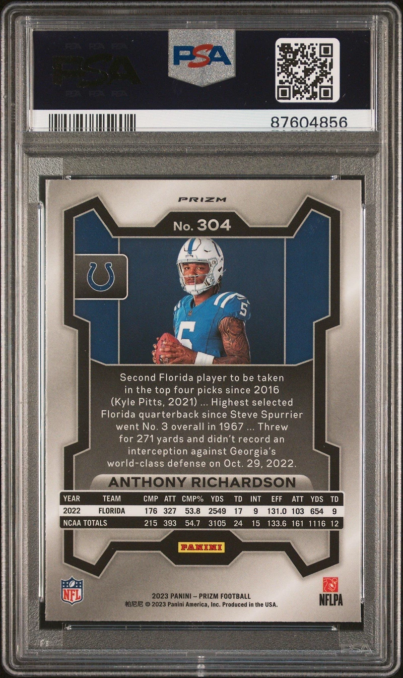 2023 Panini Prizm 304 Anthony Richardson Variation-no Huddle PSA 10
