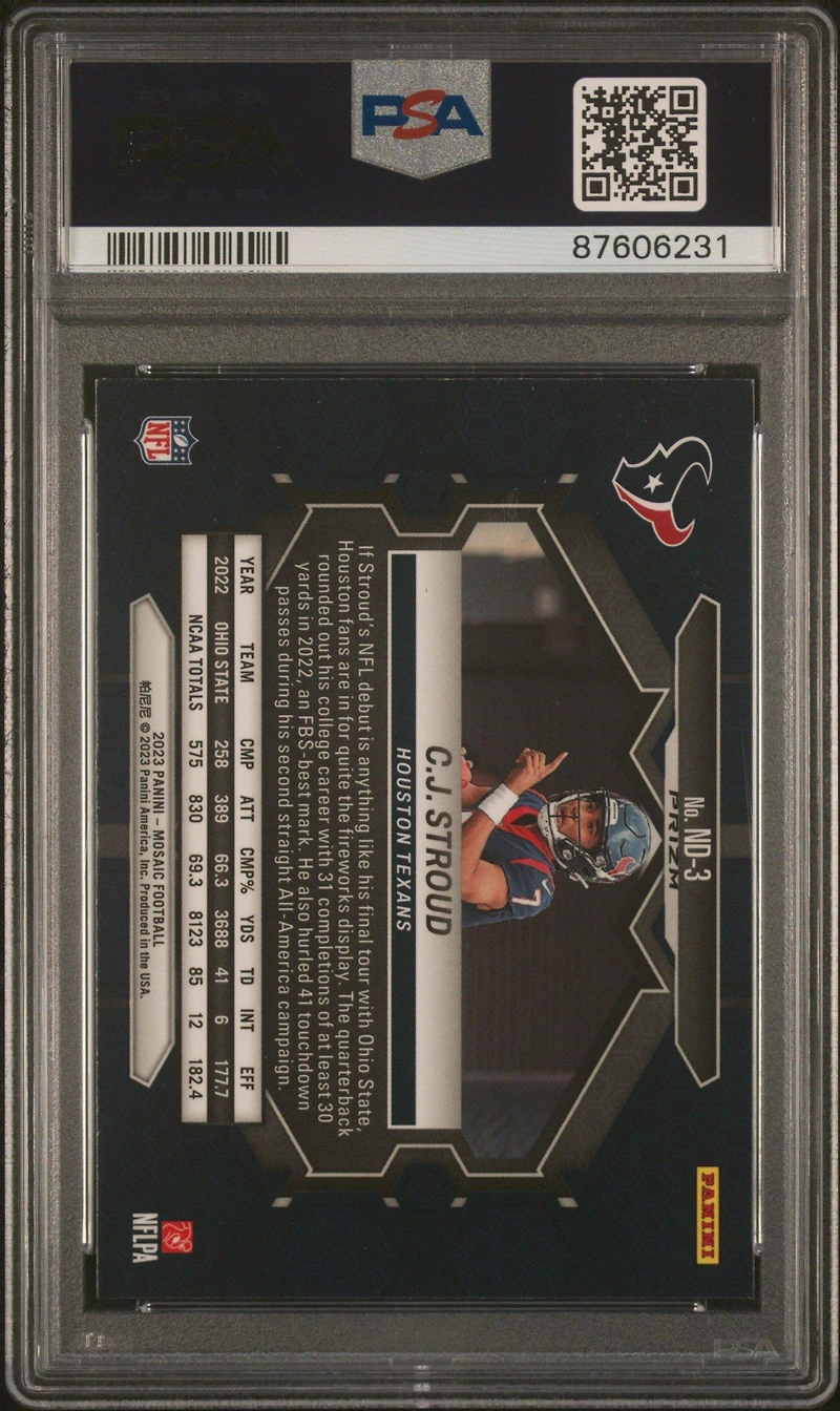 2023 Panini Mosaic Nfl Debut Nd3 Cj Stroud Green PSA