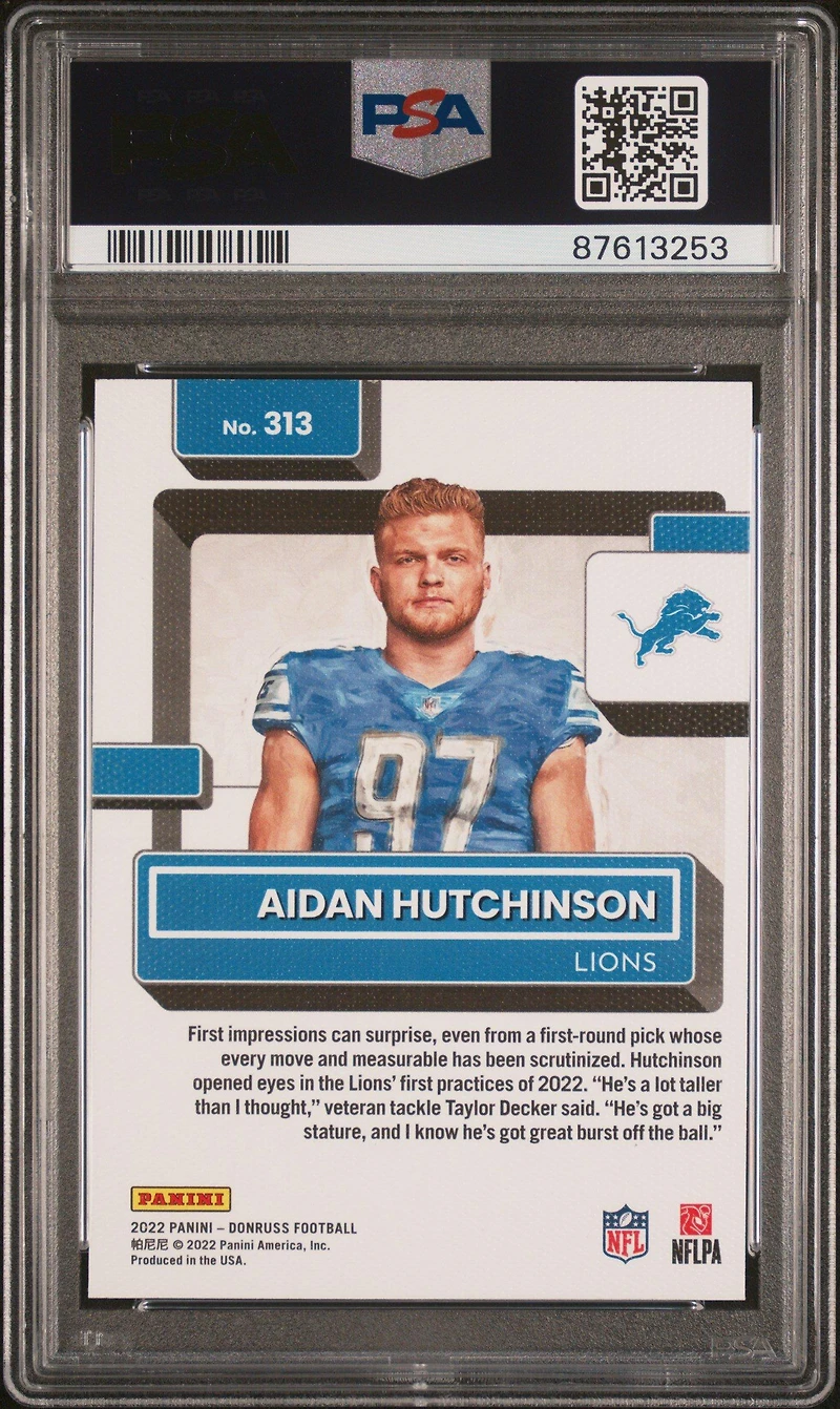 2022 Panini Donruss 313 Aidan Hutchinson Portrait PSA 9
