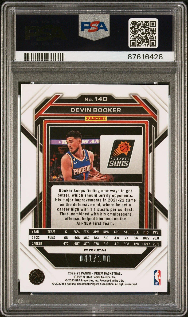 2022 Panini Prizm 140 Devin Booker Red Fast Break PSA 10