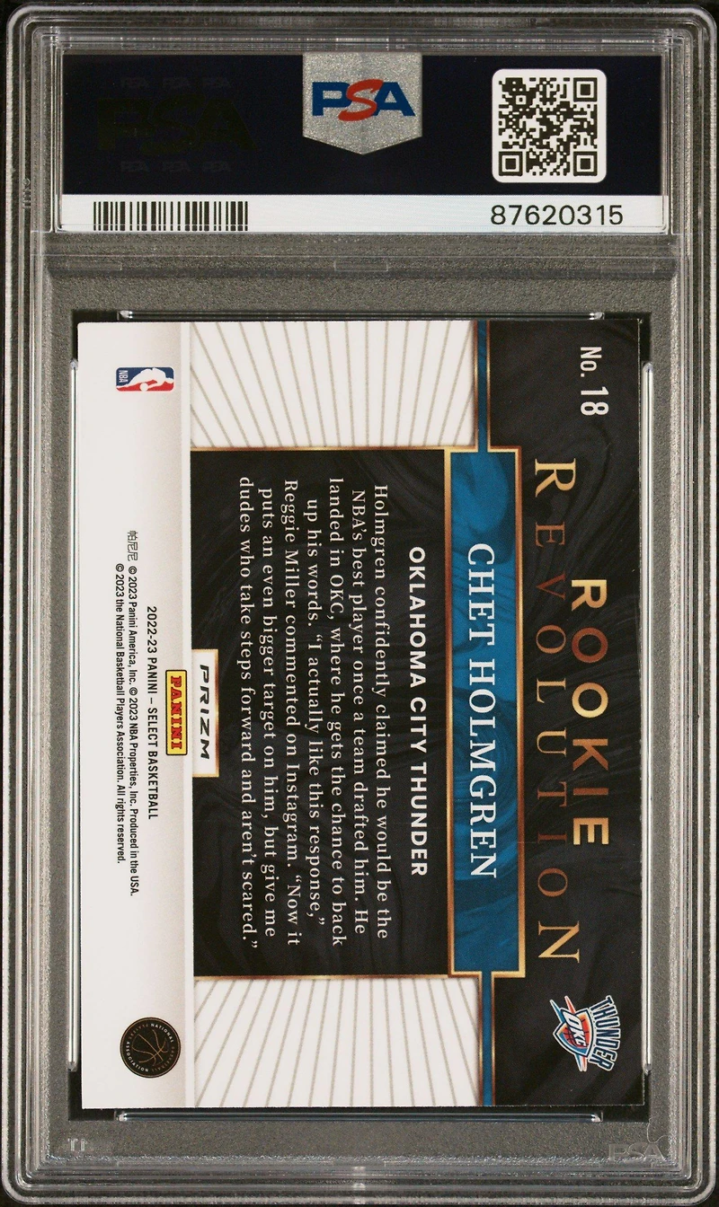 2022 Panini Select Rookie Revolution 18 Chet Holmgren Green PSA 9