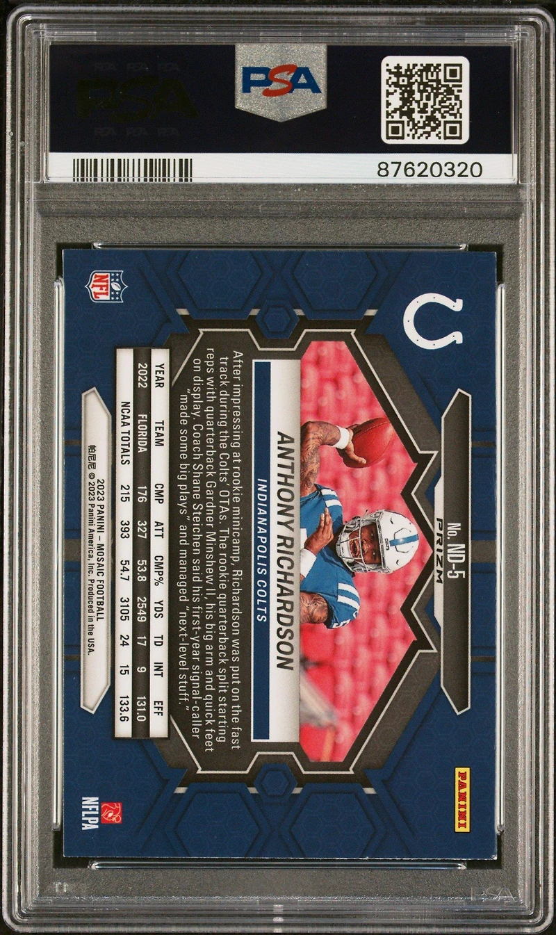 2023 Panini Mosaic Nfl Debut Nd5 Anthony Richardson Camo Pink PSA
