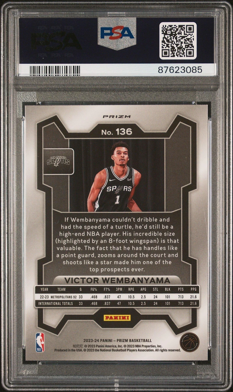 2023 Panini Prizm 136 Victor Wembanyama Silver Prizm PSA