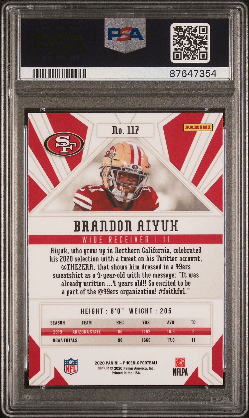 2020 Panini Phoenix 117 Brandon Aiyuk Fire Burst PSA 10