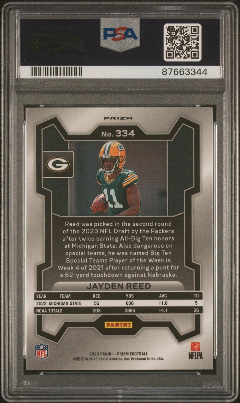 2023 Panini Prizm 334 Jayden Reed Green Wave PSA 10