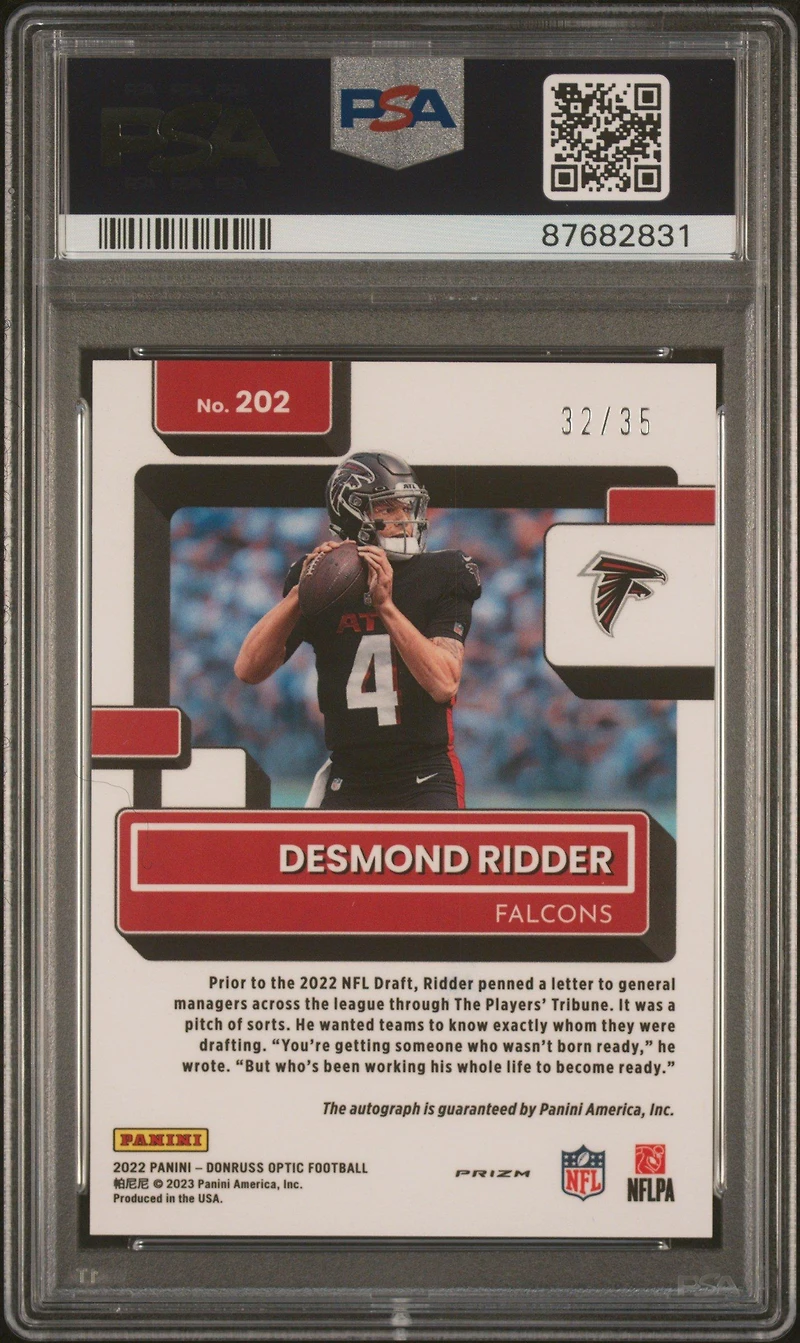 2022 Panini Donruss Optic 202 Desmond Ridder Autograph-purple PSA 8