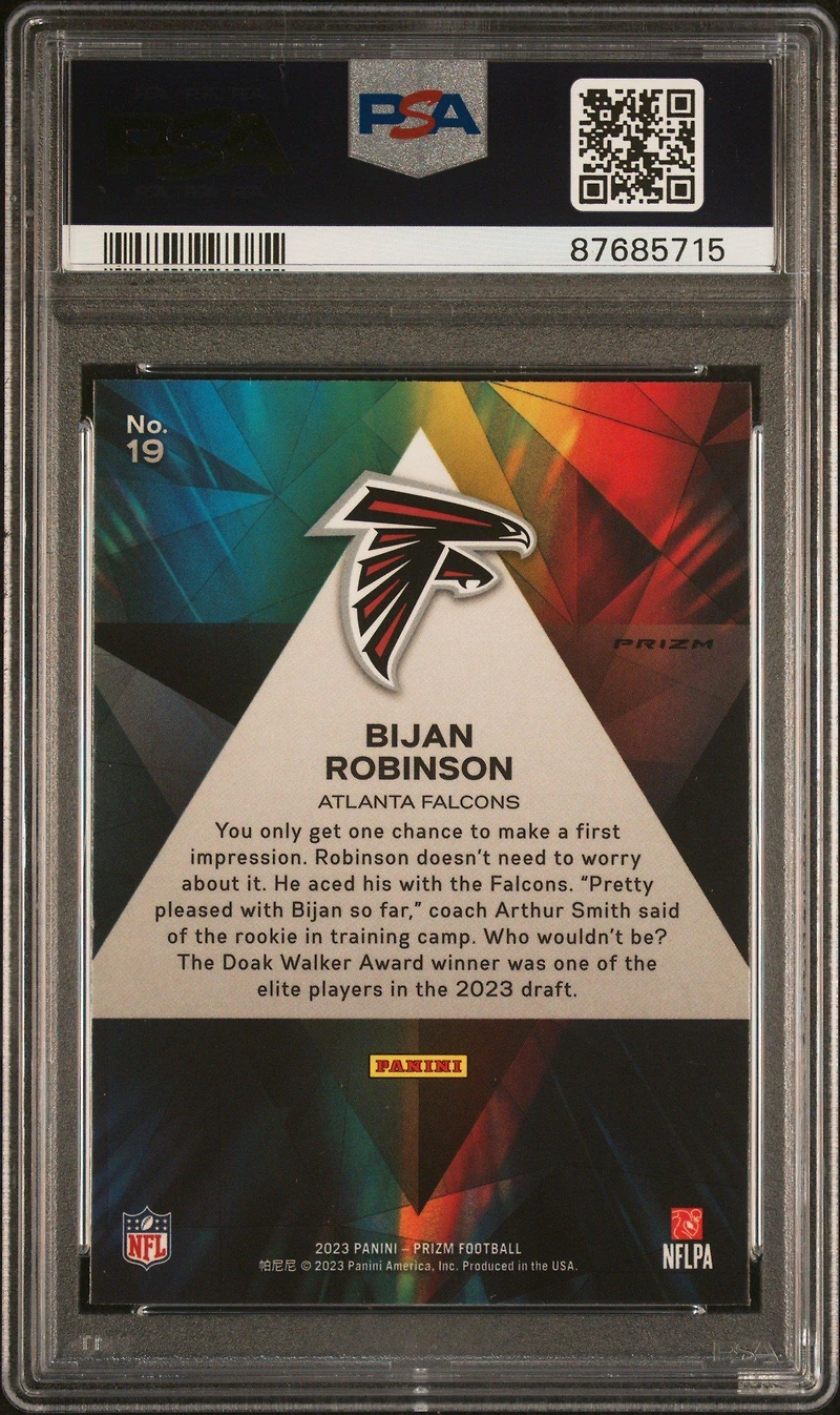 2023 Panini Prizm Prizmatic 19 Bijan Robinson Green Prizm PSA 10