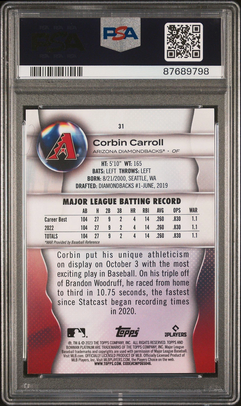 2023 Bowman Platinum 31 Corbin Carroll PSA 10