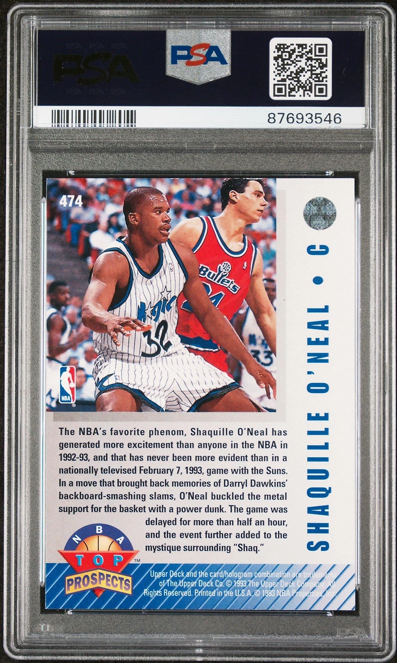 1992 Upper Deck 474 Shaquille O'neal PSA 9