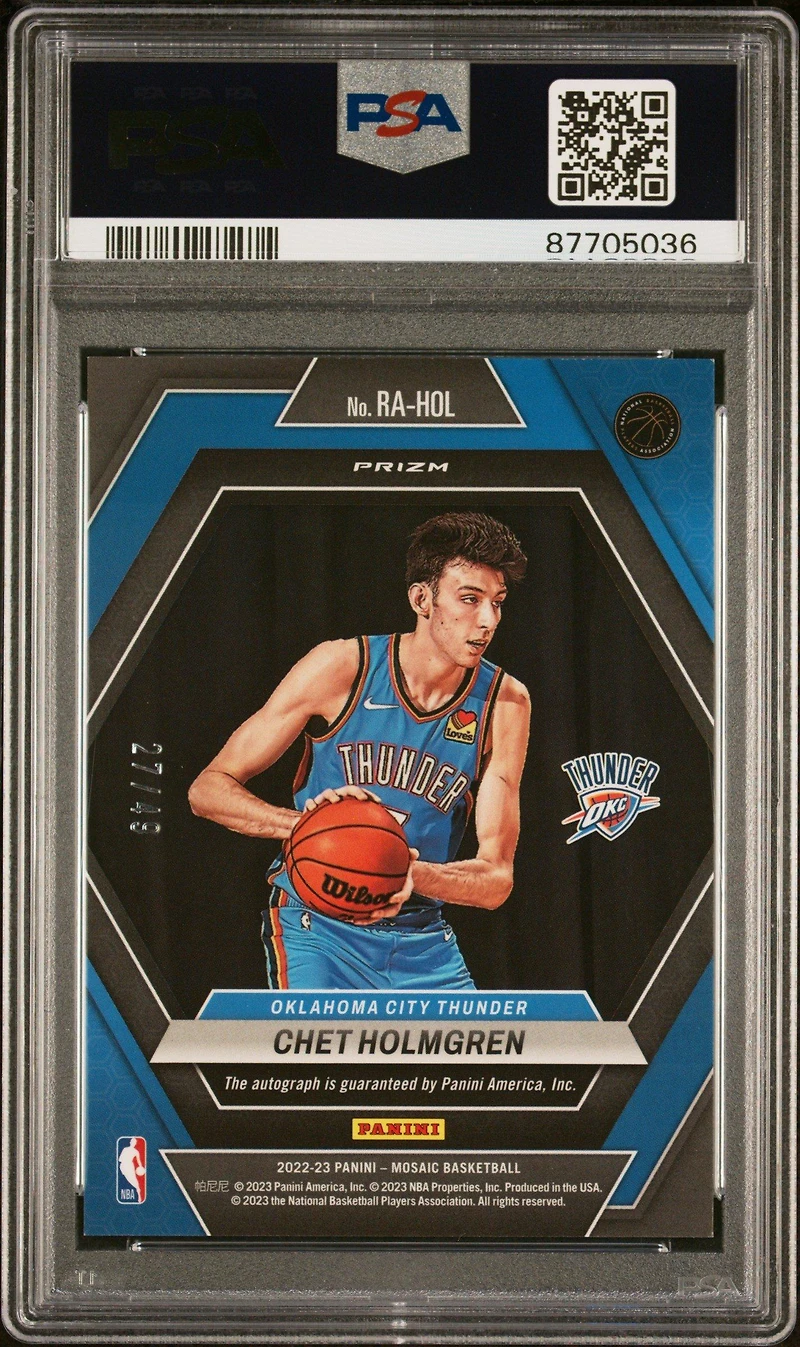 2022 Panini Mosaic Rookie Autographs Mosaic Rahol Chet Holmgren Blue PSA 9