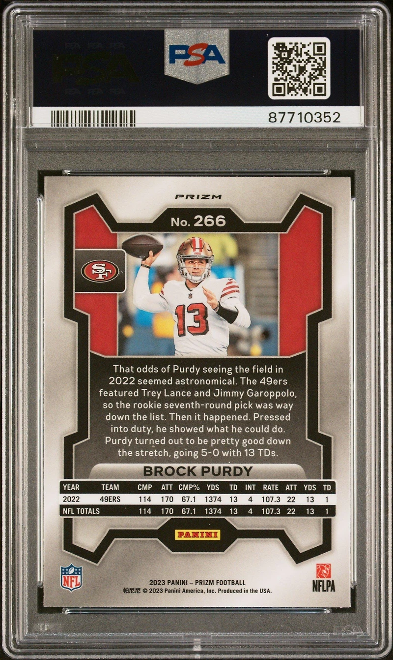 2023 Panini Prizm 266 Brock Purdy Disco Prizm PSA