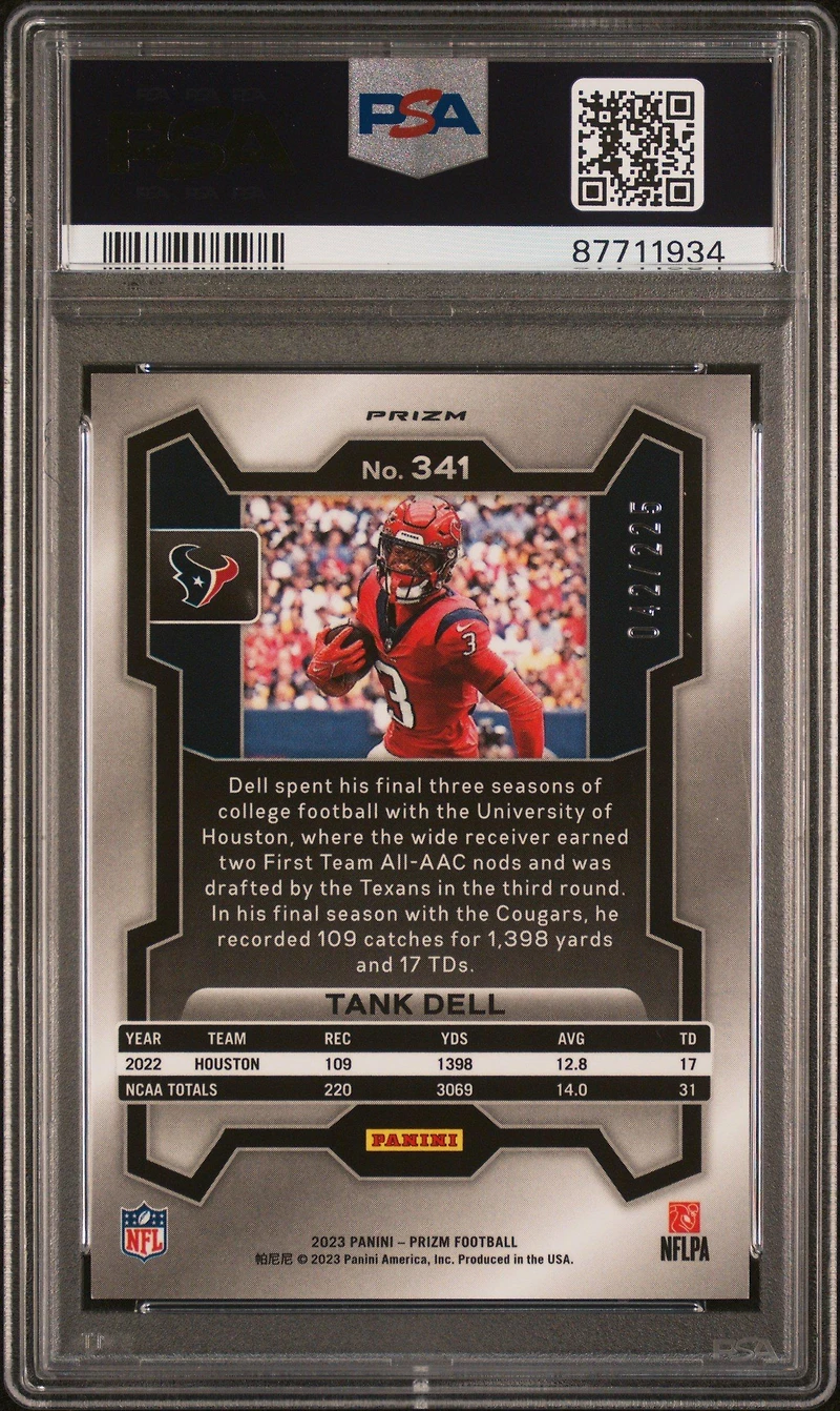 2023 Panini Prizm 341 Tank Dell Purple Ice PSA 10