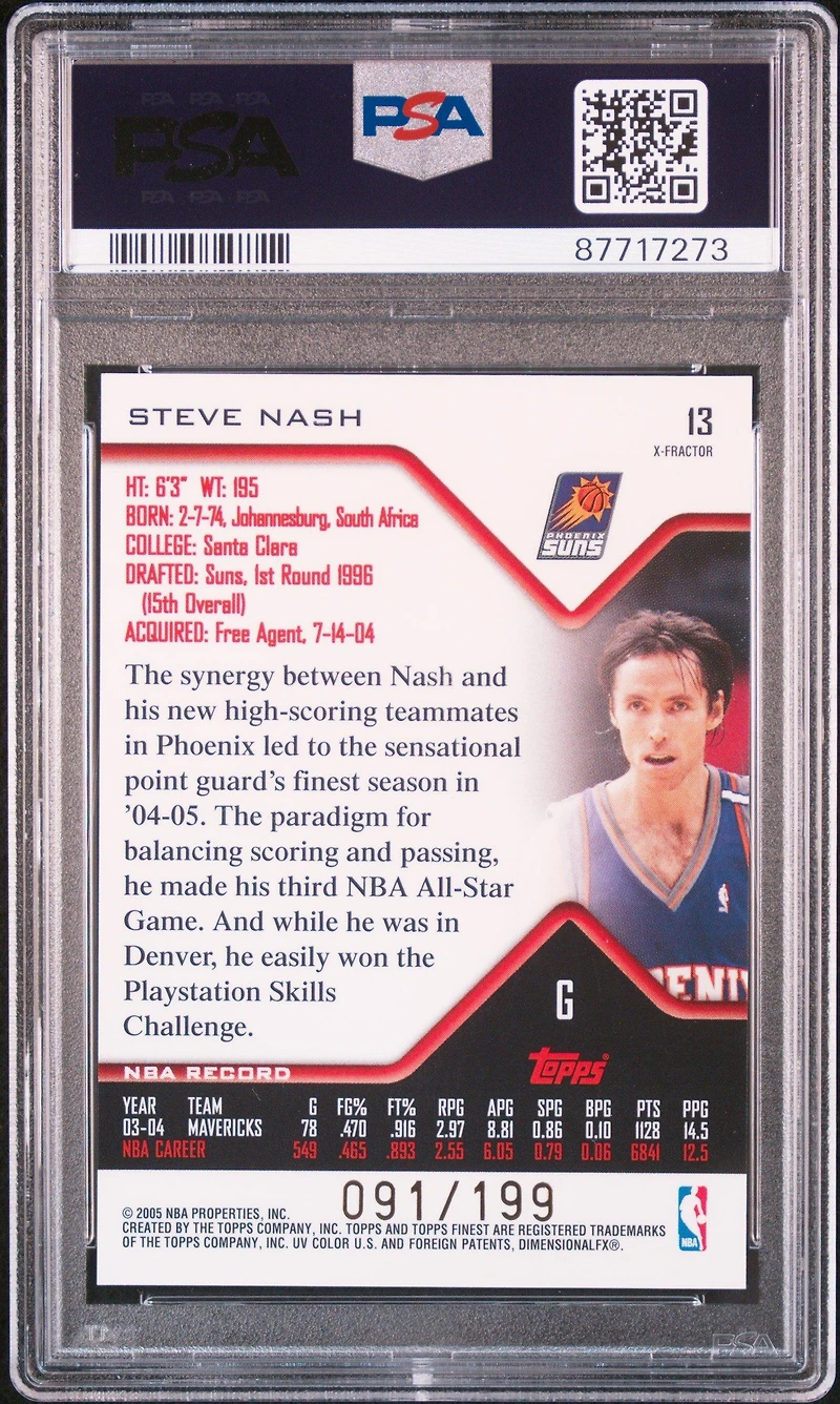 2004 Finest 13 Steve Nash X-fractor PSA 10