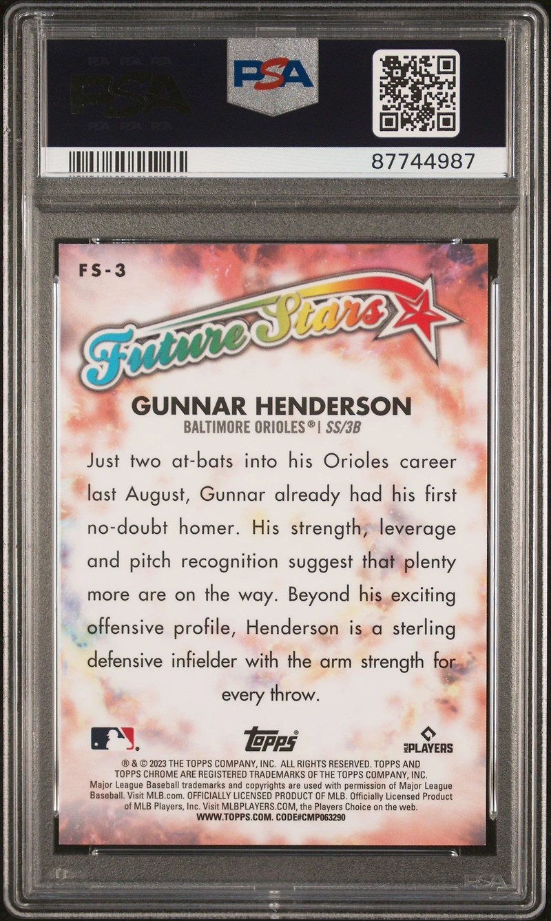 2023 Topps Chrome Logofractor Edition Future Stars Fs3 Gunnar Henderson Gold PSA 9