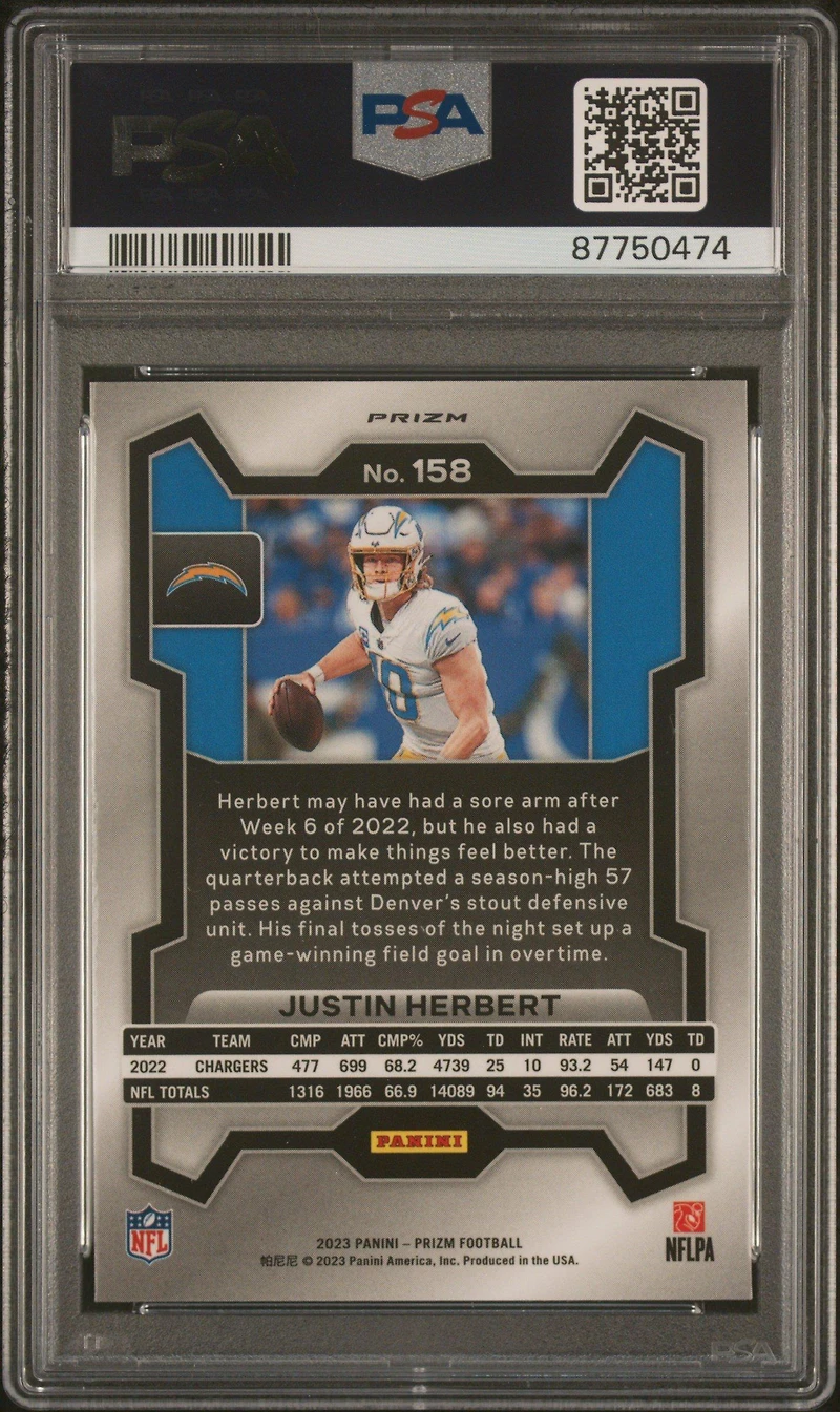 2023 Panini Prizm 158 Justin Herbert Silver Prizm PSA 10