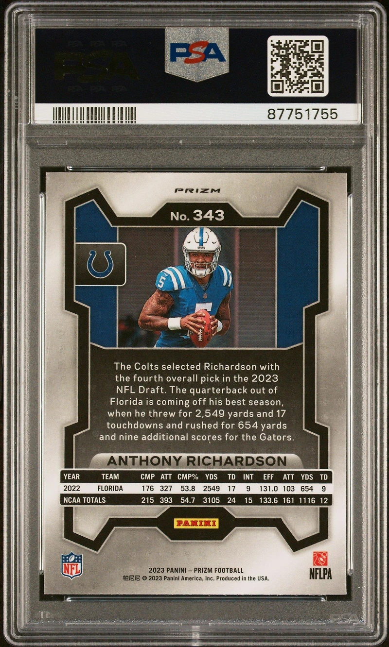 2023 Panini Prizm 343 Anthony Richardson Disco Prizm PSA