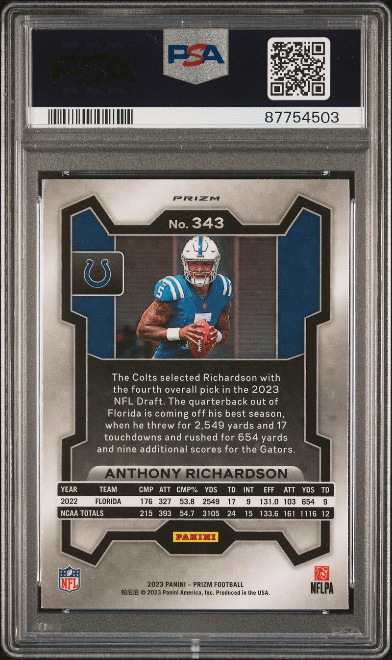 2023 Panini Prizm 343 Anthony Richardson Red Prizm PSA 10