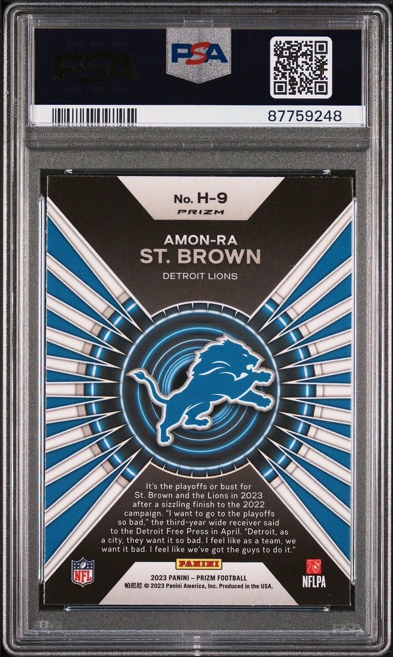 2023 Panini Prizm Hype H9 Amon-ra St. Brown Green Prizm PSA 10