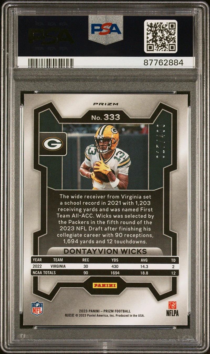 2023 Panini Prizm 333 Dontayvion Wicks Pandora PSA