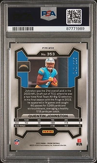2023 Panini Prizm 353 Quentin Johnston Ice PSA 10